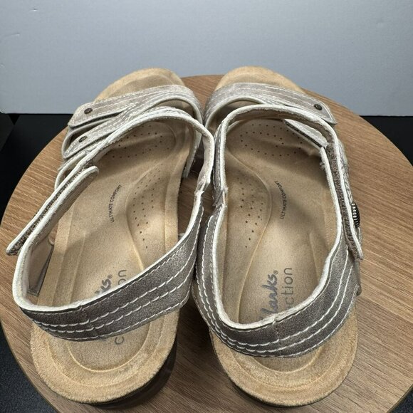 Clarks Calenne Clara Bronze Beige Metallic Strappy Sandals Cork‎ Wedge Size 8 - Picture 4 of 7